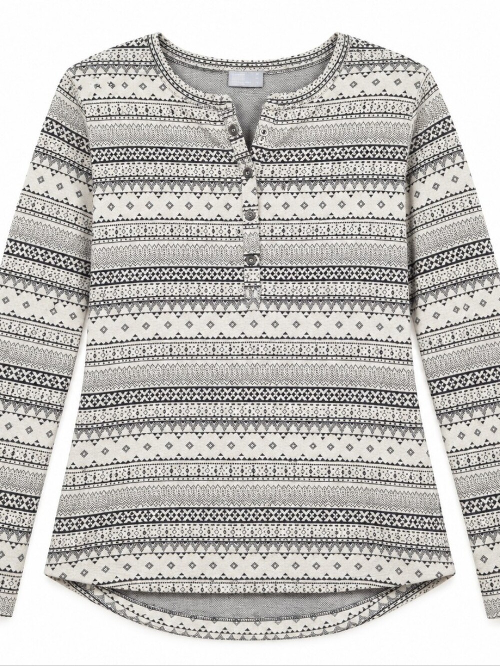 Columbia Women’s XL Fair Isle Henley Long Sleeve Knit Top Gray Cream